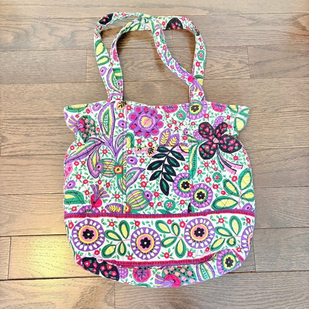Vera Bradley Quilted Tote Bag Cotton Top Handle Purse Retired Print Viva La Vera
